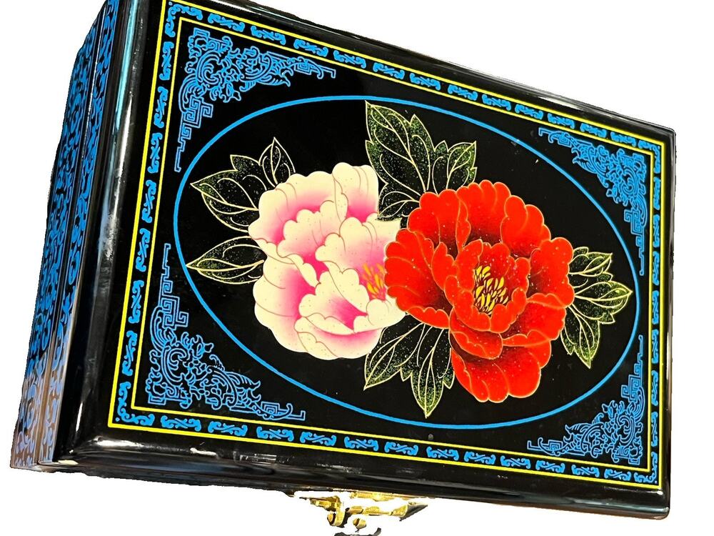 Handmade Traditional Polished Lacquerware Jewelry Storage Box - Floral Painting